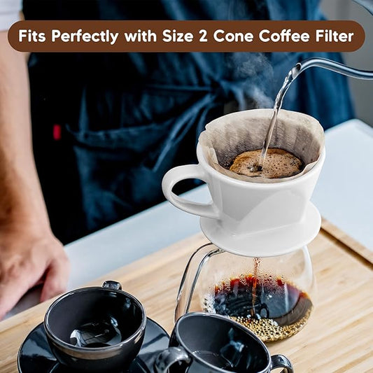 Pour Over Coffee Maker, Ceramic Pour Over Coffee Dripper, Manual Brew Maker, White Kitchen Decor and Accessories, Single Cup Porcelain Slow Brewing Accessories for Cafe Coffee Bar