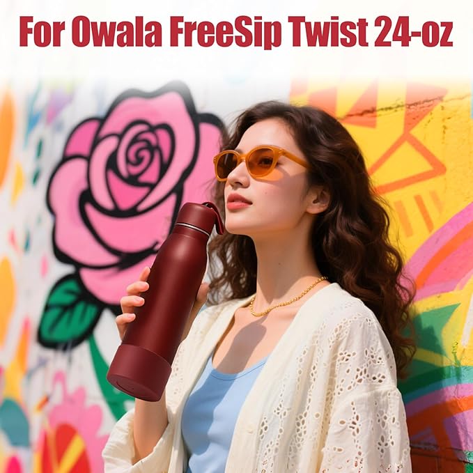 Mity rain 2PCS Silicone Boot for Owala FreeSip Twist Water Bottle, Anti-Slip, Noise-Reducing,Prevents Scratches(24 oz Black Cherry)