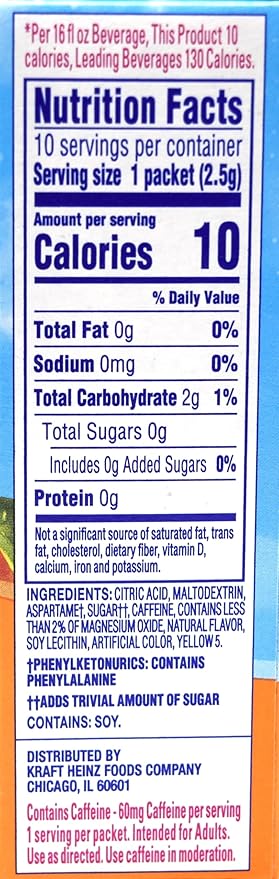Crystal Light On The Go Citrus With Caffeine Drink Mix, 10-Packet Box (Pack of 8)