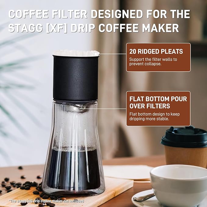 200 Pack Stagg [XF] Pour Over Coffee Paper Filters - Paper Coffee Filters Designed for the Stagg [XF] Drip Coffee Maker (White)