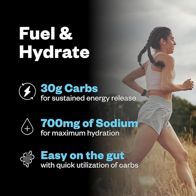 Salty Carbs Electrolyte Drink Mix 30g Dual-Action Carbs + 700mg Sodium, Endurance Fuel for Runs, Rides and Races, Gluten-Free, Dairy-Free, Non-GMO (30 Servings, Unflavored)