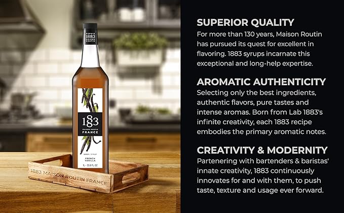 1883 French Vanilla Syrup for Coffee and Drinks – Made in France, Premium Flavoring, 1 Liter Glass Bottle