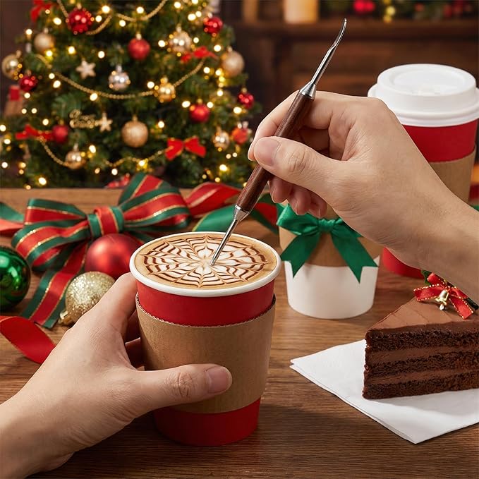 Sibba Espresso Coffee Stirrer 6 Needles, Espresso WDT Tool Distribution Tool with Natural Wood Handle and Base, Coffee Stirrer Stainless Steel Latte Art Pen Barista Tools Coffees Machine Accessories