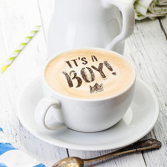 NAKLEO Coffee Stencils and Cookies Decoration 14Pcs 2.8”x2.8” and 4.3”x4.3”, Reusable Plastic Baking Templates, Baby Shower Newborn, Barista DIY Art Craft, Capuccino Latte Chocolate Cake Biscuit