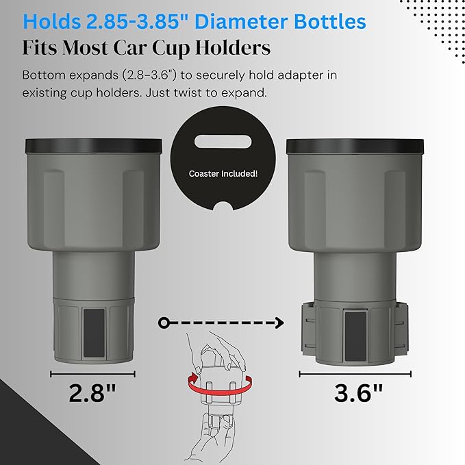 Car Cup Holder Expander Adapter for Large Water Bottles - [Patented & Upgraded] - Holds: Hydro-Flask, Yeti, Nalgene, Owala, 32-40oz - Adjustable Expandable Insert Extender - Universal (Gray)