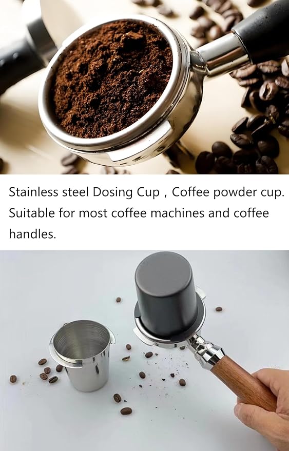 2 Pack Dosing Cup, 50ml 58mm Stainless Steel Hands Coffee Dosing Cup for Portafilter Espresso Coffee Machine Accessories, Milk Tea Coffee Powder Feeder Powder Cups Part tool