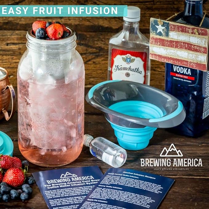 Brewing America Cold Brew Filter for Mason Jar Wide Mouth Coffee Maker, UPGRADED Stainless Steel Mesh with Silicone Seals 2 Quart (64 Ounces)