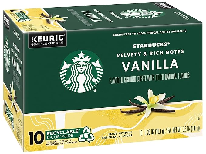 Starbucks Flavored Coffee K-Cup Pods, Vanilla Flavored Coffee, Made without Artificial Flavors, Keurig Genuine K-Cup Pods, 10 CT K-Cups/Box (Pack of 4 Boxes)