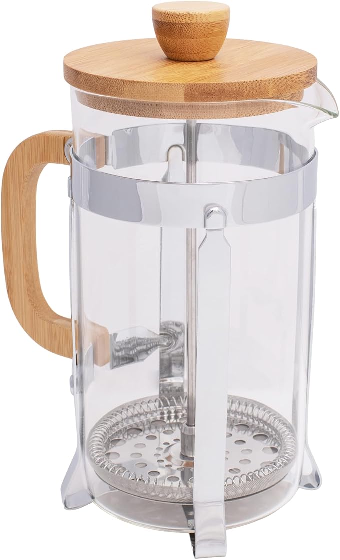 Elanze Designs Natural Woodgrain 0.6 Liters Glass Chrome Plated Bamboo Wood French Press Coffee and Loose Leaf Tea Maker