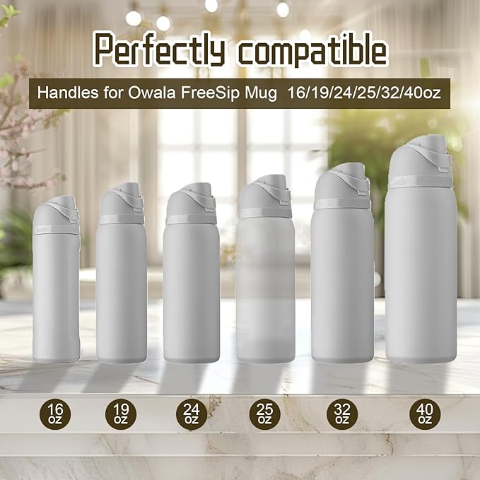 2pcs Handles for Owala FreeSip 24oz 32oz, Water Bottle Cap Carry Loop Handle, Replacement Parts for Owala Cup 16/25/40oz Easy Bottle Top Lid Cap Replacement Accessories, BPA-Free (White)