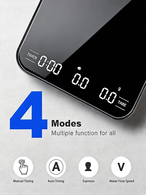 Mini Coffee Scale Digital - 4 Modes, 0.1g Precision, Touch Screen LED Display, 500mAh Type-C Rechargeable, 2099g Max Capacity, Waterproof & Compact for Espresso, Pour Over Coffee, Cooking & Baking