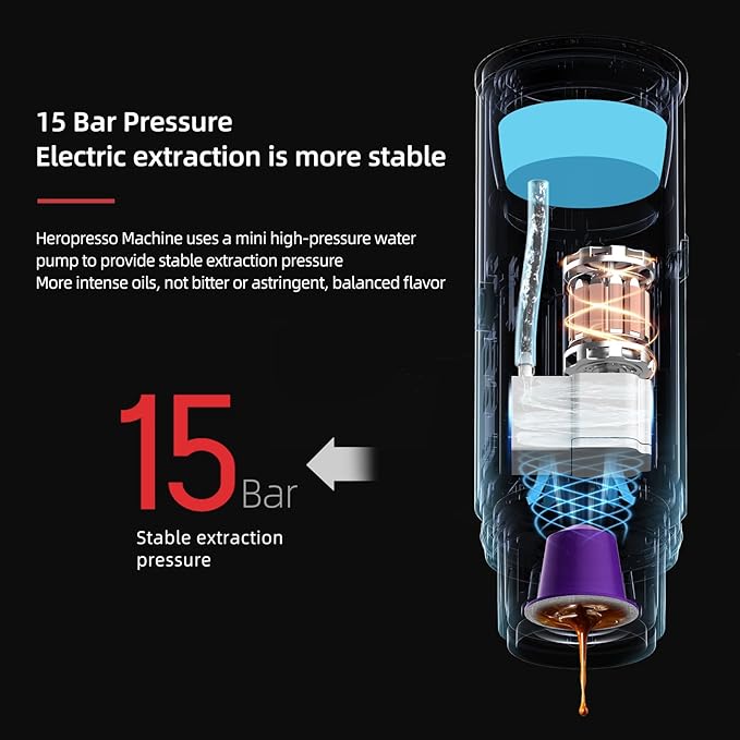 CUFEJORO portable coffee maker15 Bar Mini Coffee Maker USB-C & Car Charger, Lightweight Espresso Maker Black