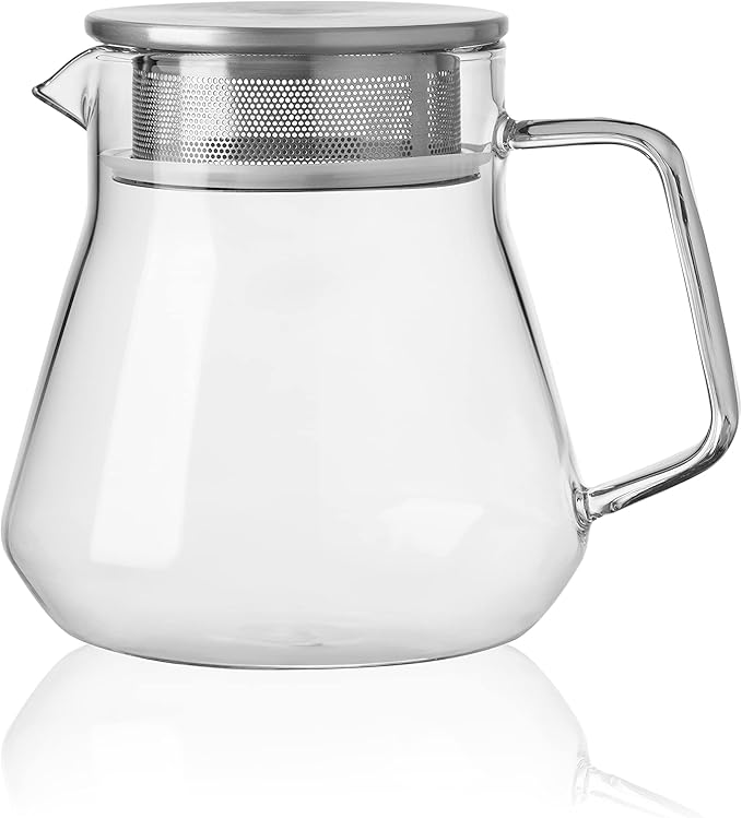 CNGLASS Small Glass Teapot with Stainless Steel Filter Lid,15oz(450ml) Glear Tea Kettle Stovetop Safe,Borosilicate Glass Tea Pots for Blooming and Loose Leaf Tea