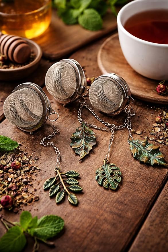 Mixed Green Leaf Tea Infusers with Leaf Charms Assorted - 4 pcs