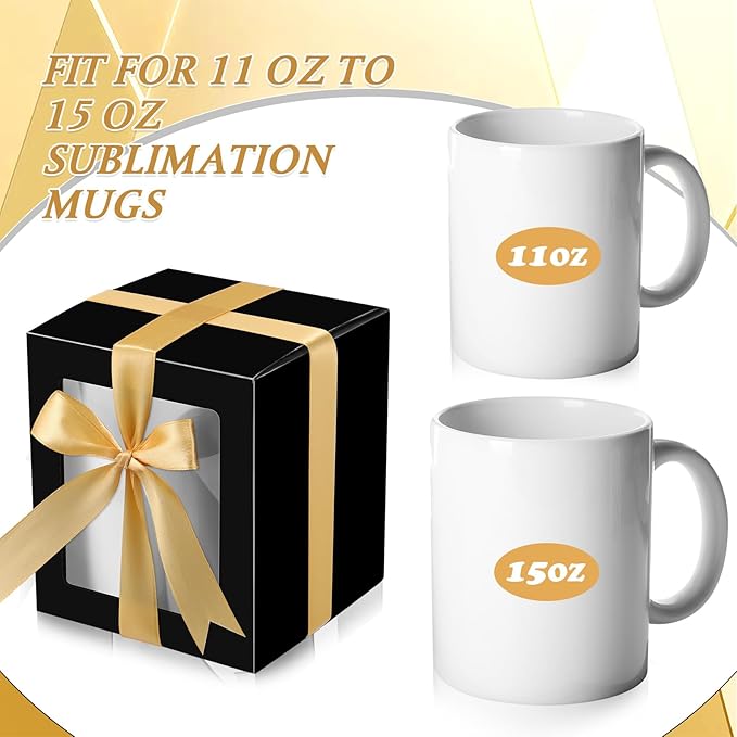 Ctosree 50 Pcs Mug Boxes for Gifts Sublimation Mug Box with Clear Window for Coffee Cup Packaging Shipping Exhibition for 11oz, 12oz, 15oz Blank Gift Christmas Wrapping Craft(Black)