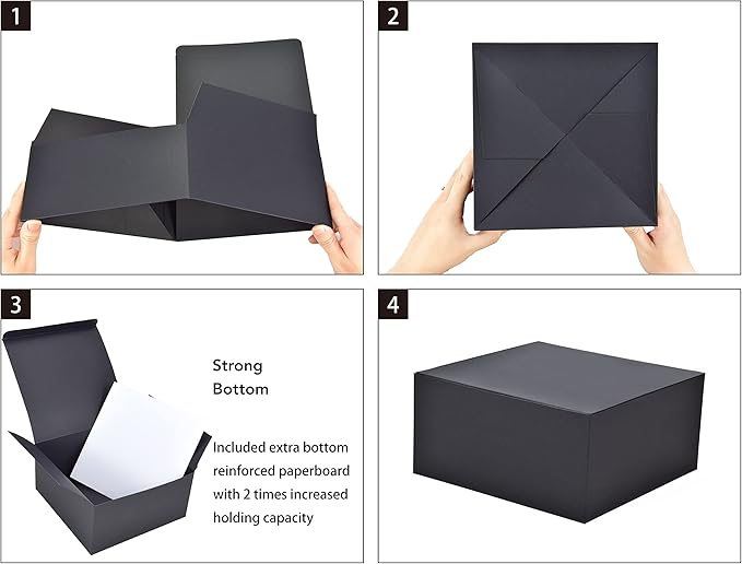 HUAPRINT Black Gift Boxes with Lids 8x8x4 inch,24 Pcs Paper Gift Wrap Box Bulk for Presents,Birthday,Bridesmaid Proposal,Groomsmen Engagements,Christmas,Wedding Party Favor,Cupcake,Crafting,Holidays
