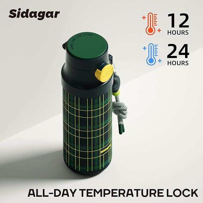 18 oz Insulated Water Bottle, Stainless Steel Travel Mug with Lid, Double Wall Vacuum Sports Water Bottle, BPA Free, Leak-Proof, Fits in Car Cup Holder, Great for Men Kid School, Green