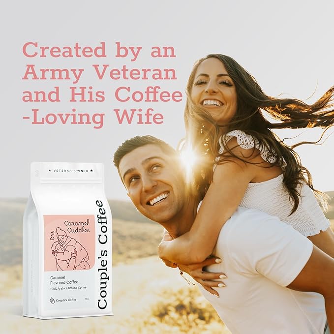 Couple’s Coffee Flavored Ground Coffee | Caramel Flavored Coffee | Gives Back to Military Families | Caramel Cuddles | Made with 100% Arabica Beans | 12oz