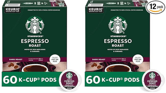 Starbucks K-Cup Coffee Pods, Dark Roast, Espresso Roast for Keurig Coffee-Makers, 100% Arabica, (120 Pods Total), 10 Count (Pack of 12)