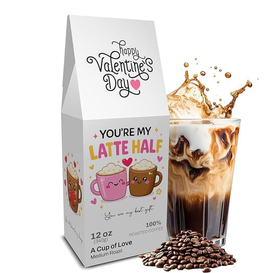 Latte Crush - Friending 12 oz Whole Bean Coffee, Medium Roast – Small Batch Roasted Fine Arabica Beans, Brazilian Single Origin – Made in USA – Valentine’s Coffee Gift with Private QR Love Message