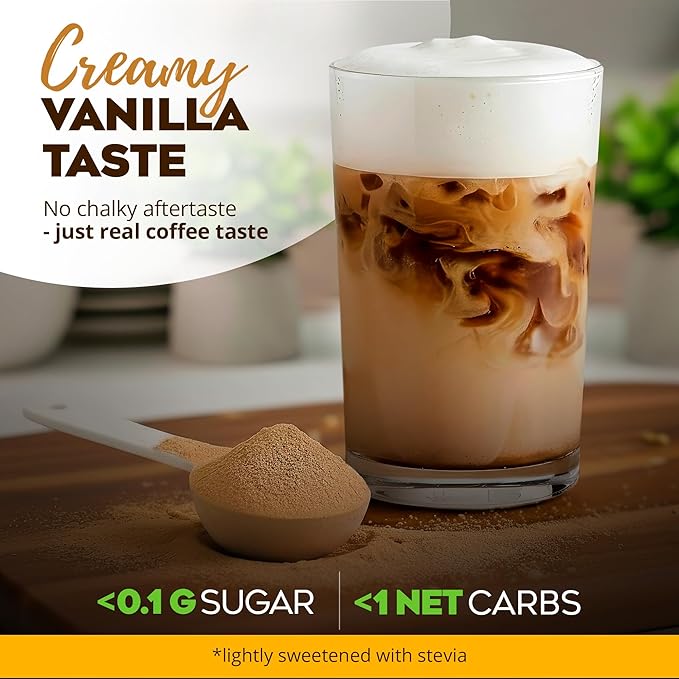 MariGold High Protein Collagen Coffee - Vanilla Collagen Latte, Dairy Free, 20g Grass-Fed Type I & III Collagen Peptides, Energy Boost, 2 Shots Organic Espresso, Non-GMO, 1 Lb Bag, 15 Servings