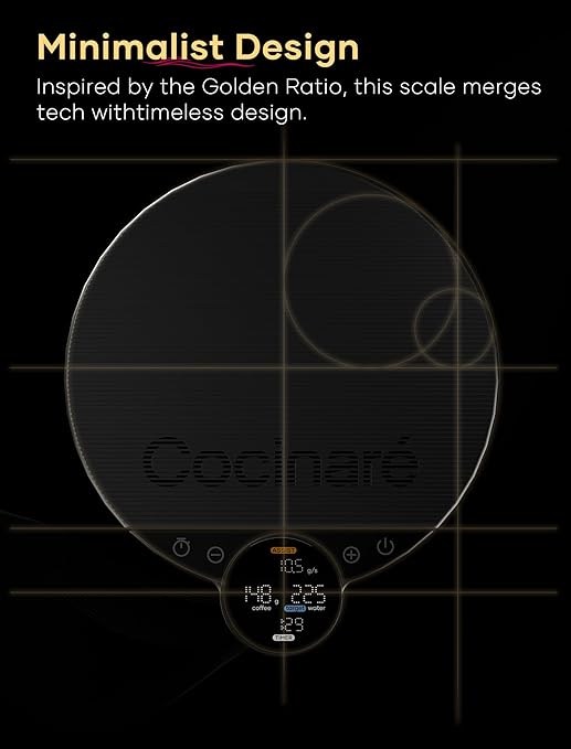 Cocinare Balance Lite Coffee Scale with Timer, 3kg/0.1g Precision Digital Scale for Pour-Over, Espresso & Drip, 3 Brewing Modes (Assist, Weigh, Competition), Adjustable Ratios & Flow Rate, Black