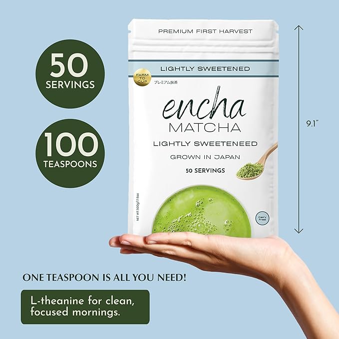 Encha Matcha Latte Powder Sweetened - Lightly Sweet Matcha Powder - First Harvest - Premium Japanese Matcha - 500g / 1.1lb