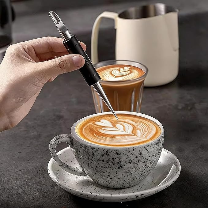 Coffee Latte Art Needle Set, 2-Piece Espresso Decorating Tools Barista Pattern Pens for Home Bar (Ebony)