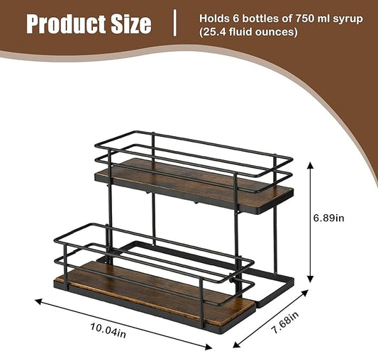 EFYSE Coffee Syrup Organizer rack, 2 Tier Syrup Holder(6 Bottle Capacity) for coffee bar syrup storage,kitchen condiment organization and wine display.