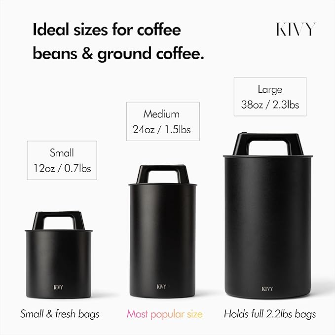 KIVY Vacuum Coffee Canister - Push Lid Preserves Coffee Aroma & Oil - Stainless Steel Airtight Coffee Canister - Coffee Container - Removes Excess Air