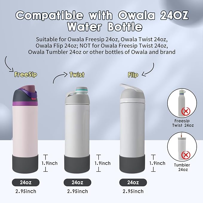 2PCS Silicone Water Bottle Boot, Compatible with Owala 24oz 32oz 40oz, Protective Anti-Scratch & Anti-Dent No Noise Sleeve Cover for FreeSip/Twist/Flip Water Bottles (Dark Blue, 24oz)