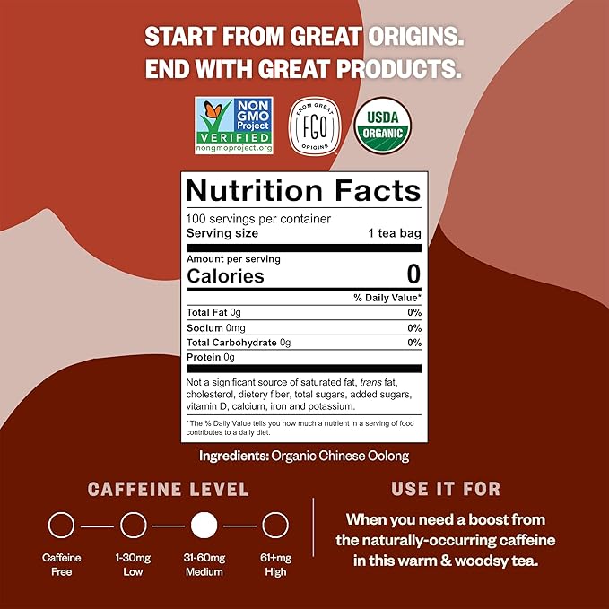 FGO Organic Oolong Tea, Eco-Conscious Tea Bags, 100 Count, Packaging May Vary (Pack of 1)