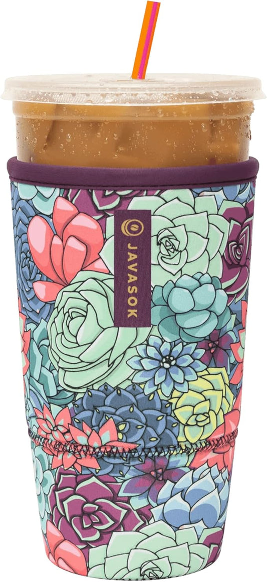 Sok It JavaSok Iced Coffee & Cold Soda Insulated Neoprene Cup Sleeve (Succulents, XXLarge: 44-48oz)