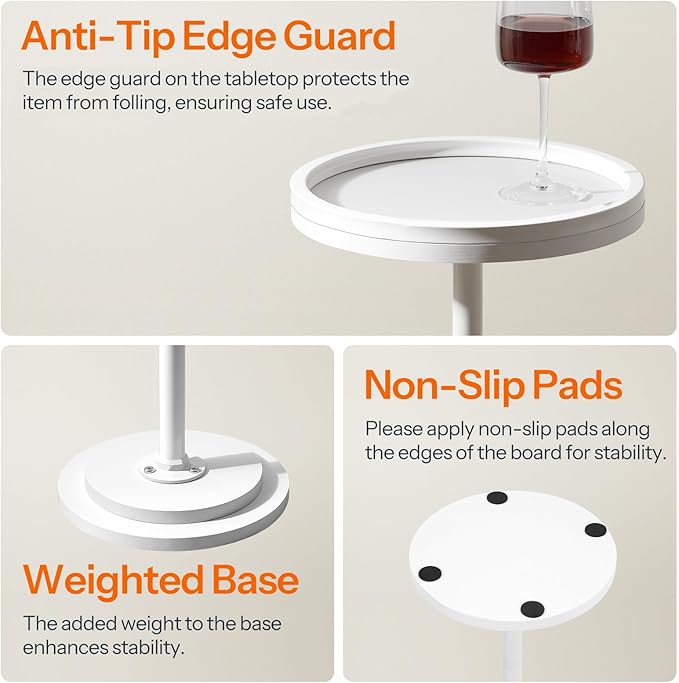 HOOBRO Small Round Side Table, Drink Table, Coffee Martini Table with Pedestal Accent for Small Spaces in Living Room, Bedroom, Sofa Couch, White WW168BZ01