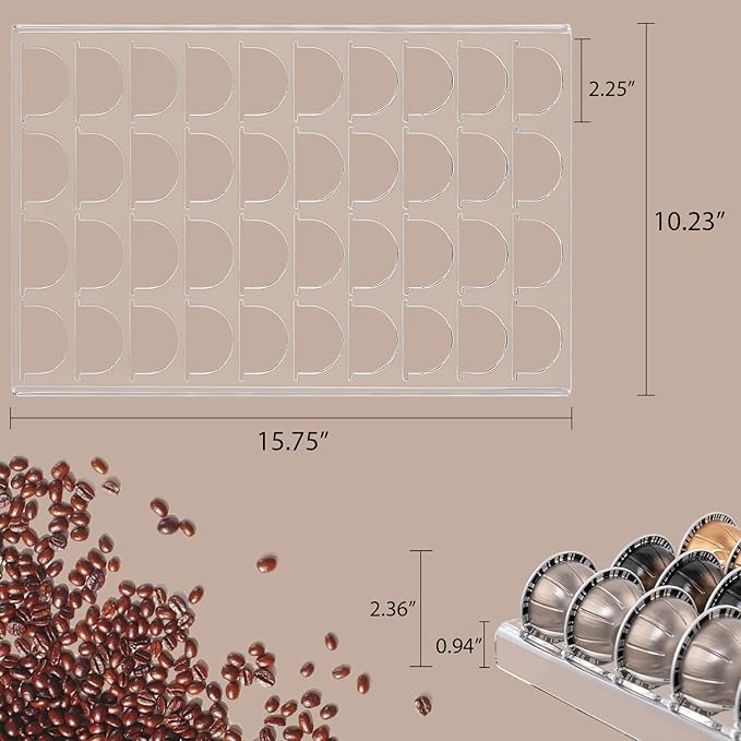 SUMERFLOS Coffee Pod Holder Storage Tray 15.75"L x 10.23"W Compatible with Vertuoline Capsule, Drawer Insert Organizer Holds 40 Pods Drawer of Kitchen, Home, Office - Clear