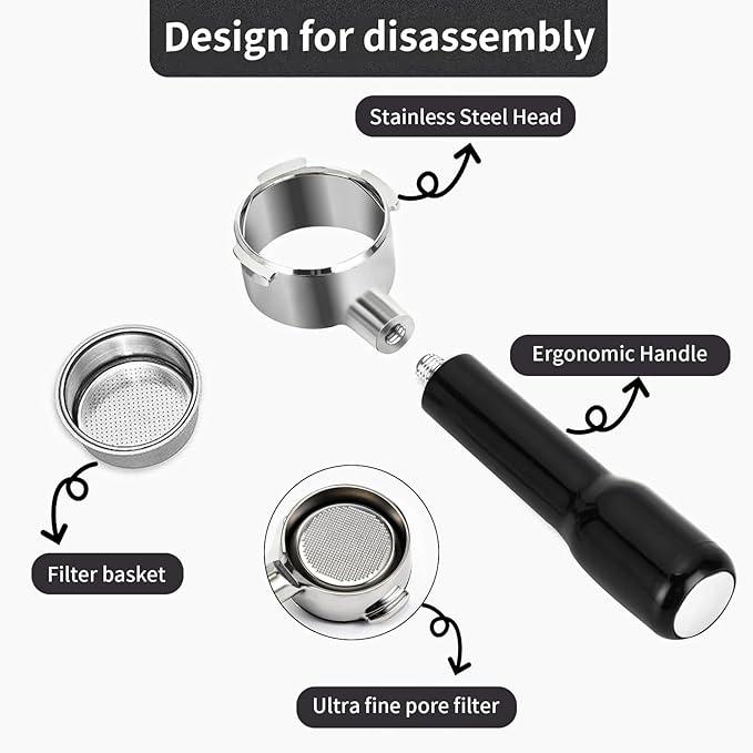 51mm Bottomless Portafilter Compatible for CASABREWS Espresso Machine CM5418, 3700 Series, Mr. Coffee Espresso and Cappuccino Machine, with Stainless Steel Double Shot Capacity Cup Filter Basket