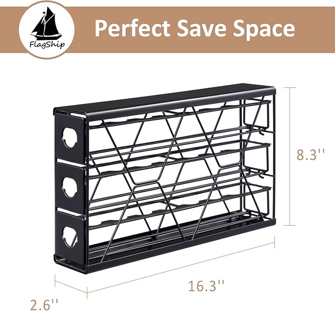 FlagShip K Cup Holder Drawer 3 Tier Coffee Pod Holder for K Pod Save Space Countertop Kitchen (24 Pods Capacity)