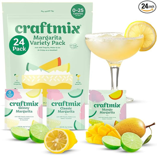 Craftmix Margarita Variety Pack Cocktail & Mocktail Drink Mixer, Skinny Mixes - Water Flavoring Packets - Made With Real Fruit - Vegan, Low-Carb, Low-Sugar, Non-GMO, Dairy Free, Gluten Free, 24 Pack