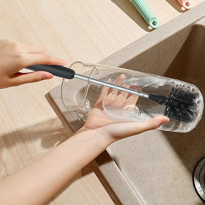 Long Bottle Brush, 15.15 in Bendable Cleaner Brushes for Cleaning Neck Beer Bottles, Wine, Baby Bottles, Water Bottles, Tumblers, Flask, Bird Feeder, Vase, Pipes and Brewing Supplies Black/1Pack