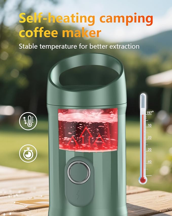 Portable Espresso Machine 3Minute Auto Heat12V Rechargeable Electri Coffee Maker 20 BaCompatible with NS DG Capsules and GroundCoffee for Camping, Travelling RVing HikingandOffice (Green)