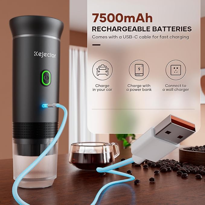 Portable Battery Coffee Maker Espresso Machine, 20 Bar Nano Car Coffee Mini Espresso Machines Self-Heating Electric Espresso Maker, USB-C 3-in-1 Ground Coffee & NS Capsule Pod RV Hiking Camping