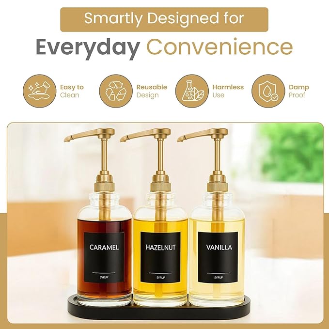 12-Pack Gold Plastic Bottle Syrup Pumps – Fits 750ml / 25.4 oz Bottles – Compatible with Torani & More – IMPORTANT: Will Not Fit Glass Bottles – Coffee Syrup Dispenser.