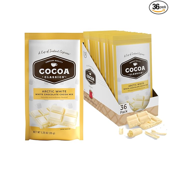 Cocoa Classics Arctic White Cocoa Mix, Hot Chocolate, Made with Nonfat Milk, Just Add Hot Water, Make Hot or Iced Cocoa, Gluten Free, 1.25oz Packets (Pack of 36)