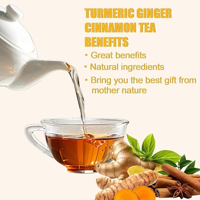 Premium Turmeric Ginger Cinnamon Tea Bags Organic, Turmeric Curcumin Supplement for Joint Support100% Natural, Rich in Antioxidants, Hand-Made Blend, No Sugar, No Caffeine, No Gluten, Vegan. (150)
