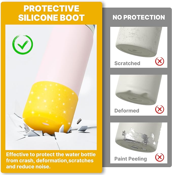 Silicone Water Bottle Boot for Owala 32 oz, Anti-Slip Protective Sleeve for Owala Twist & FreeSip & Flip Stainless Steel Water Bottle, Boot Bottom Base for Owala (Glitter Yellow)