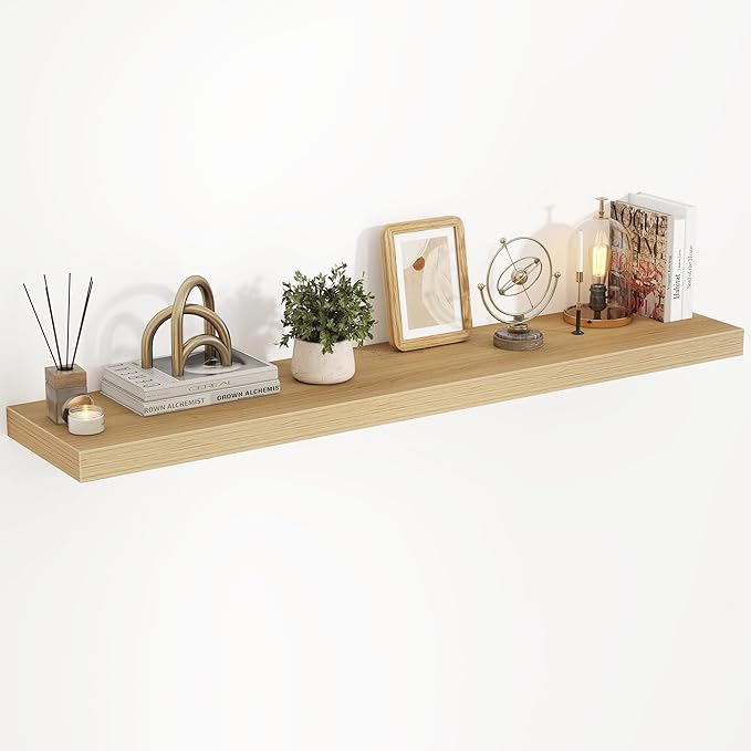 40 Inch Floating Shelves, 3D Textured Wood Grain, 40"x9.25"x1.5" Inch Deep Floating Shelves for Wall, Wooden Shelves for Bathroom, Bedroom, Living Room, Natural, 1 Piece