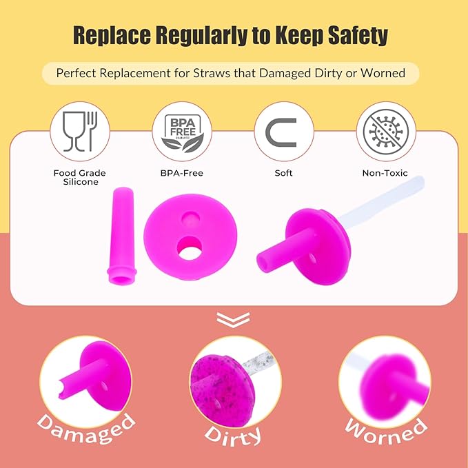 2Pack Silicone Straw Replacement for Owala Water Bottle & Tumbler,Leak-Proof Food Grade Kids Straw,Removable Replacement Lid Part,Dish Washer Safe,Make Kids Love Driking