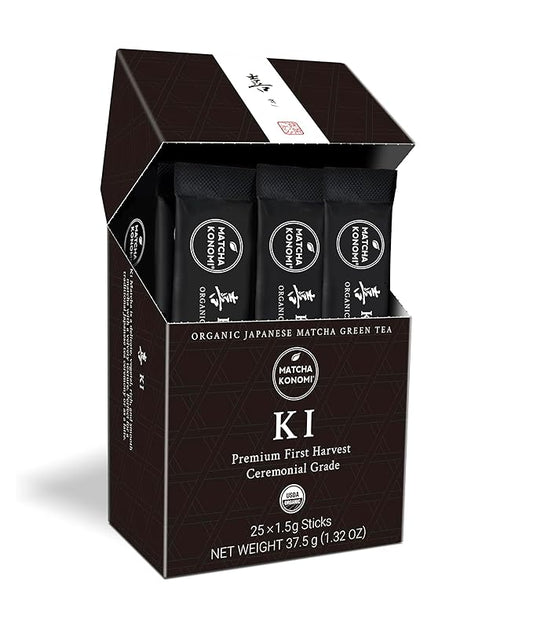 Ki Matcha (25 x 1.5g Sticks) - Organic Premium Ceremonial Japanese Matcha Green Tea Powder - First Harvest, Radiation Free, No Additives, Zero Sugar - USDA Certified - Single Serve Packets