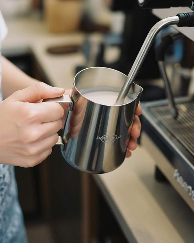 12oz Milk Frothing Pitcher, Stainless Steel with Latte Art Spout & Measurement Markings for Home Baristas, Silver