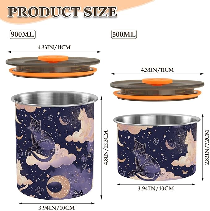 ALAZA Cat Moon Star Witchy Kitten Cats Airtight Coffee Bean Canister Customed 900ml Food Storage Containers with Lids For Gournd, Tea, Sugar, Flour, Rice, Cereal, Candy Cookie Jar